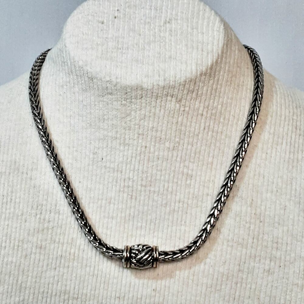 Silver Tone Heavy Metal Foxtail Chain Necklace Magnetic Clasp